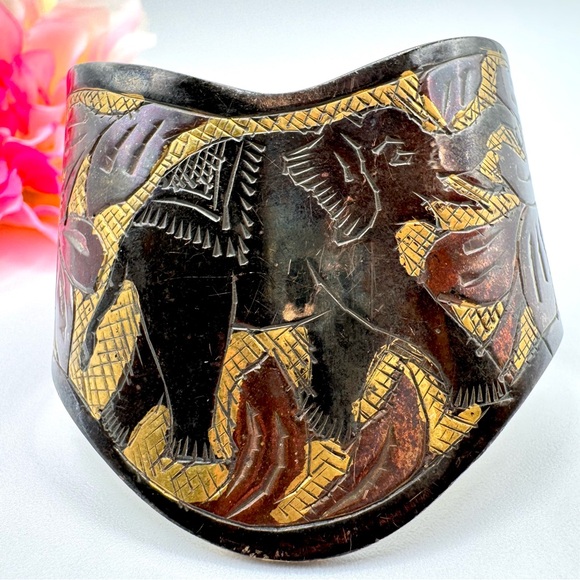 Vintage | Jewelry | Vintage Etched Elephant Trunk Up Good Luck Chevron ...